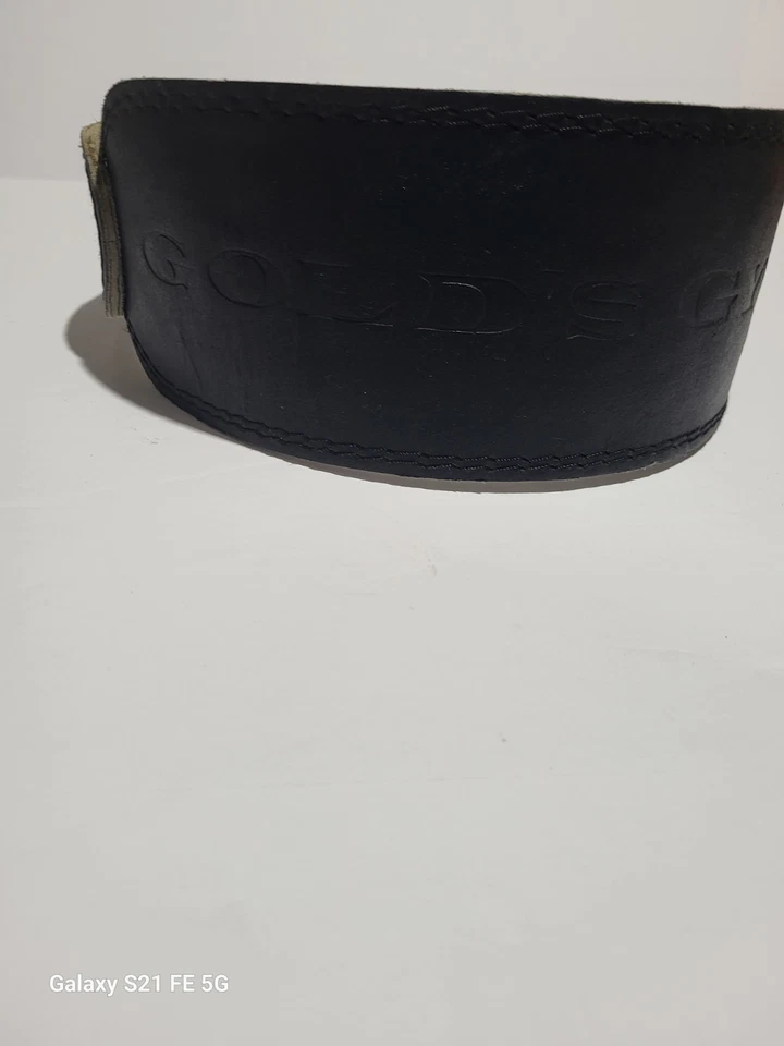 Cinturón de levantamiento de pesas vintage dorado de cuero de grano completo negro S/M 22-33 Foto 2 de 4