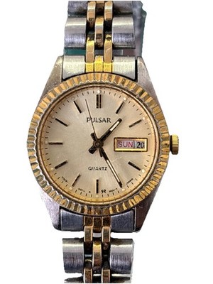 Pulsar Watch Womens Multi-Toned Stainless Steel Classic Silver Date Dial Y2k
