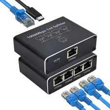 RJ45 Gigabit Ethernet Splitter 1000Mbps LAN Network Internet 1 to 4 Out Adapter
