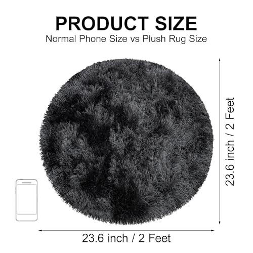 Tie Dye Black Round Rugs Small 2x2 ft Fluffy Circle Rug Furry Carpet ...