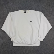 Vintage Nike Sweatshirt Mens Large White Fleece Crewneck Pullover Swoosh 90s Y2K