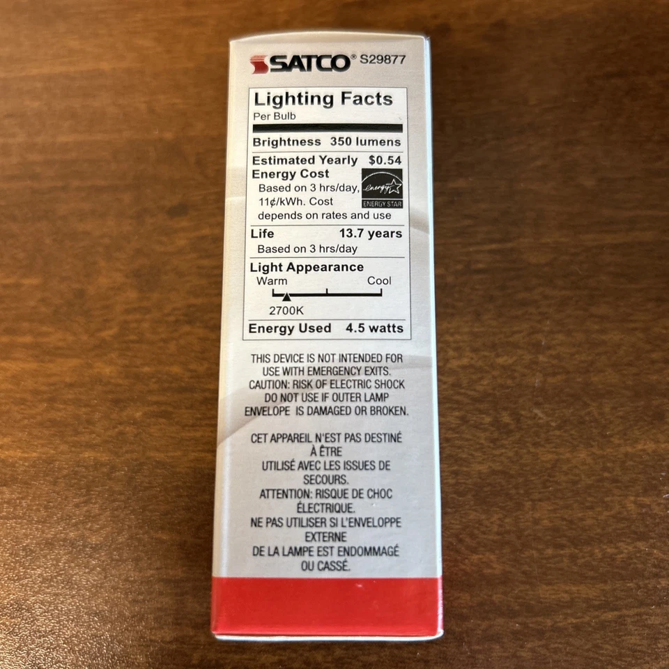 6 Pack Satco S29877 LED Filament 120V 4.5W =40W B10 Candelabra E12 2700K - Image 2 of 4