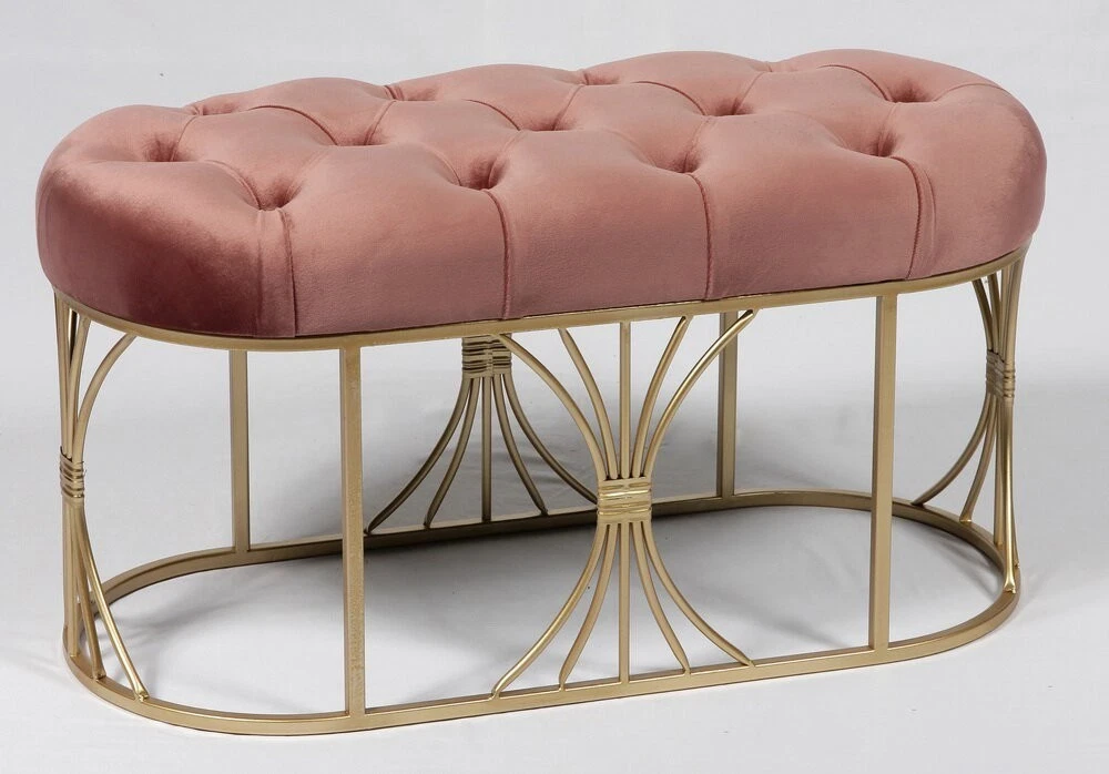 Sunny Decor Oval tufted velvet stool with gold metal base (80W x 40D x 42H)