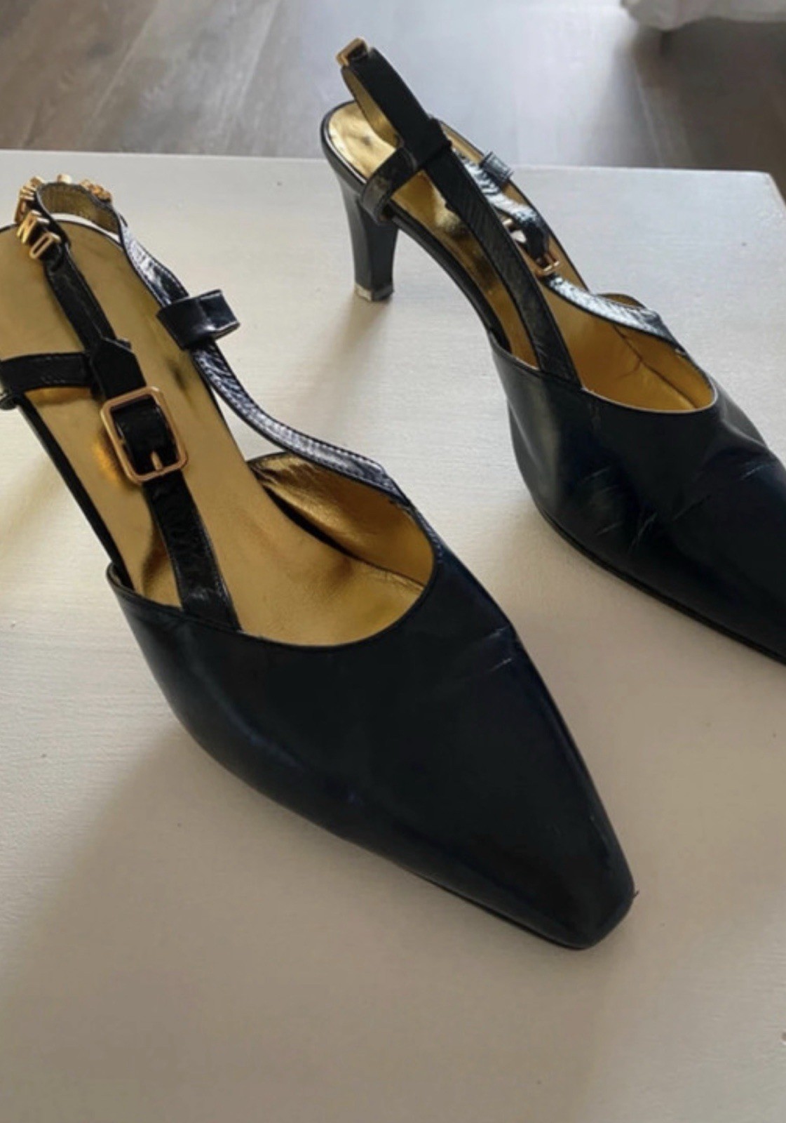 MOSCHINO scarpe col tacco donna blu pelle logo spillo slingback EU 39