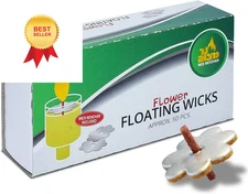 Ner Mitzvah Flower Shaped Floating Wicks - 50 Count (Approx.), Cotton Wicks... 