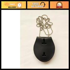 Universal Police Badge Holder - Leather Case with Steel Clip, Hook Loop Closur