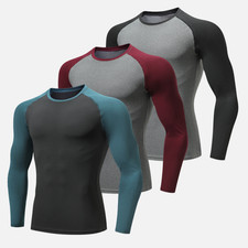 3 Packs Athletic Long Sleeve Compression Shirts Dry Fit Moisture Wicking Gym