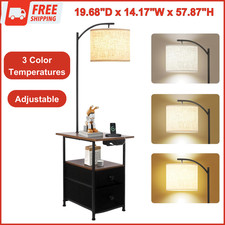 Floor Lamp with Table, End Tables with Charging Station USB  Type C  AC Port 
