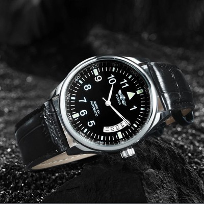 Men's Business Automatic Leather Watch Calendar 