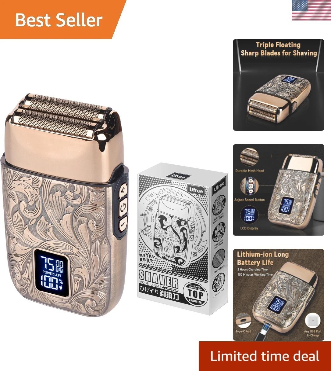 Powerful Electric Razor for Men, 3-Speed Shaver