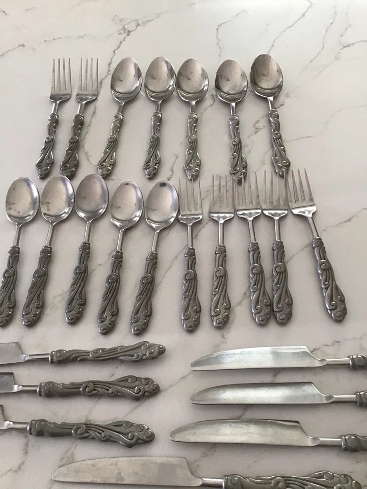 Rare, Pottery Barn Wave Pewter Handle Stainless Place, Partial Set Replacement - Image 2 of 4