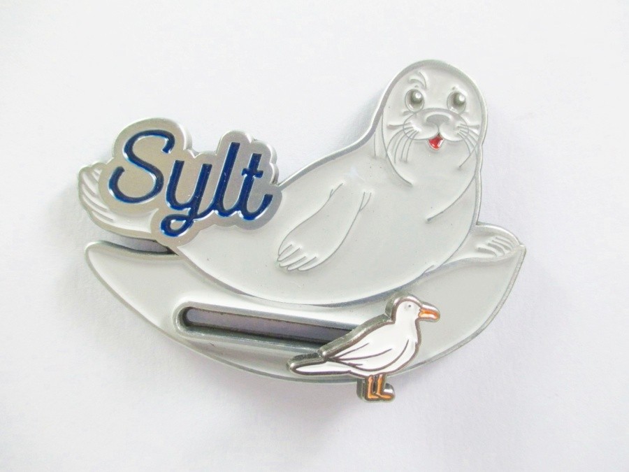 Sylt North Sea Premium Metal Magnetic Slider Souvenir Island Seal Seagull