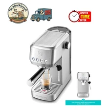 Compact 20-Bar Stainless Steel Espresso Machine with Steam Frother Gift