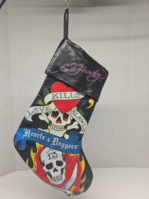 Designer Y2K ED HARDY Hearts Daggers Skulls Christmas Stocking Edgy Hip