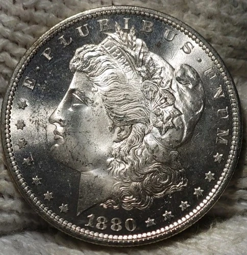1880-s Morgan Silver Dollar Brilliant Uncirculated Cameo With Slight Mirrors