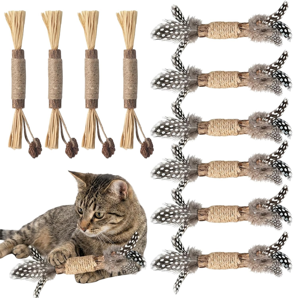 Matatabi Stick Katze, 10-Teiliges Katzenspielzeug Set Mit Federn Und GlöCkchen,-image