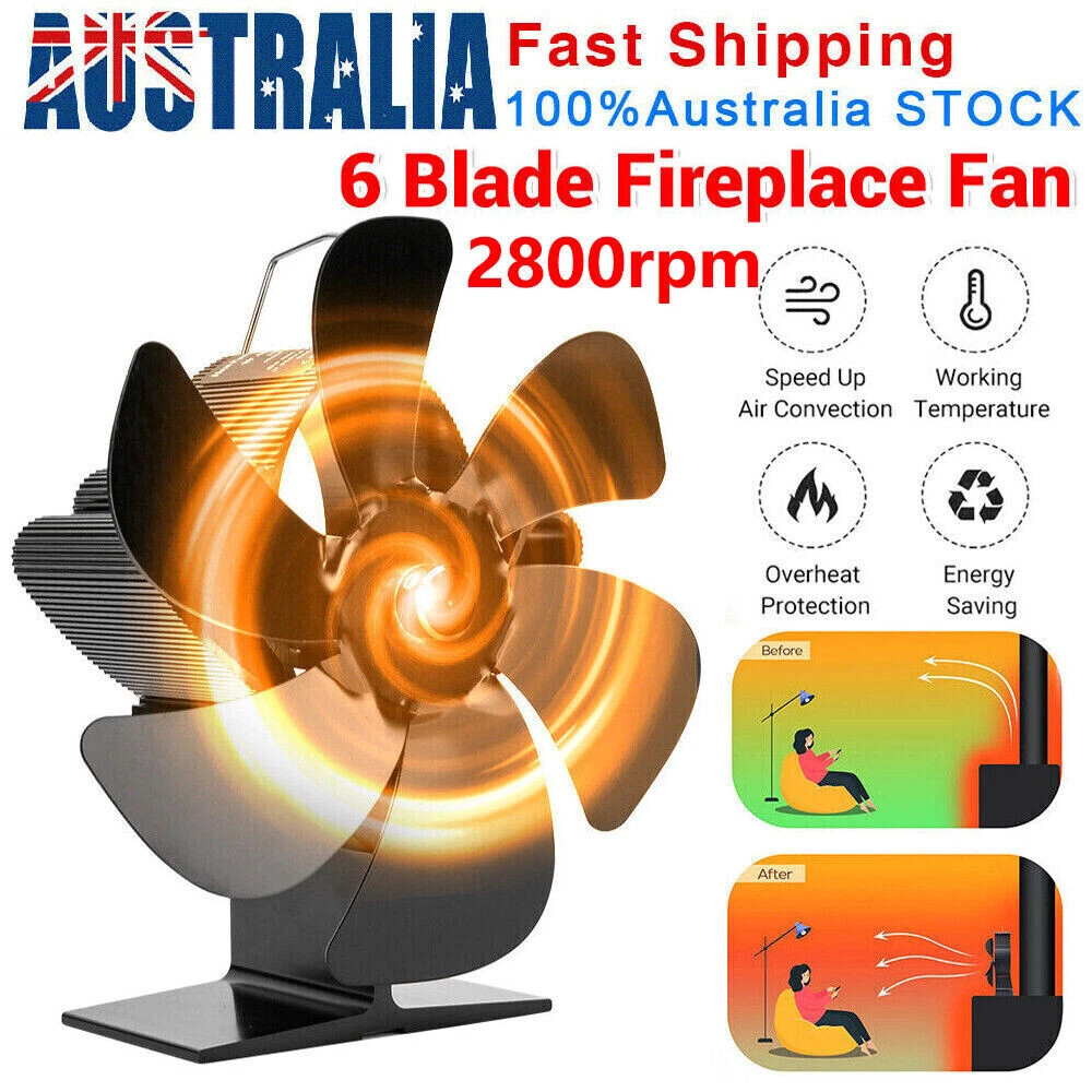 6 Blade Fan Heat Self-Powered Wood Stove Top Burner Fireplace Eco Heater  220 cfm | eBay