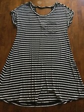 Junior's AEO Short Sleeve Pocket Minidress Size XS Black/White Stripe