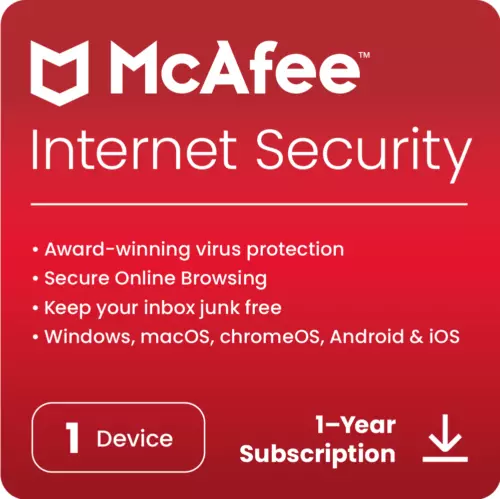 McAfee Sécurité Internet Antivirus 2025 1 Appareil 1 An 5 Minutes Email Envoi