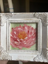 Peony ,flowers Framed White original Painting , Miniature Small