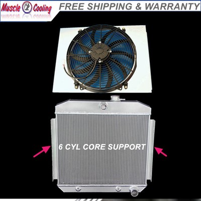 KKS 3 ROW ALUMINUM RADIATOR SHROUD & 16" FAN 55 56 CHEVY BEL AIR 6CYL CORE SUPP KKS 3 ROW ALUMINUM RADIATOR SHROUD & 16" FAN 55 56 CHEVY BEL AIR 6CYL CORE SUPP