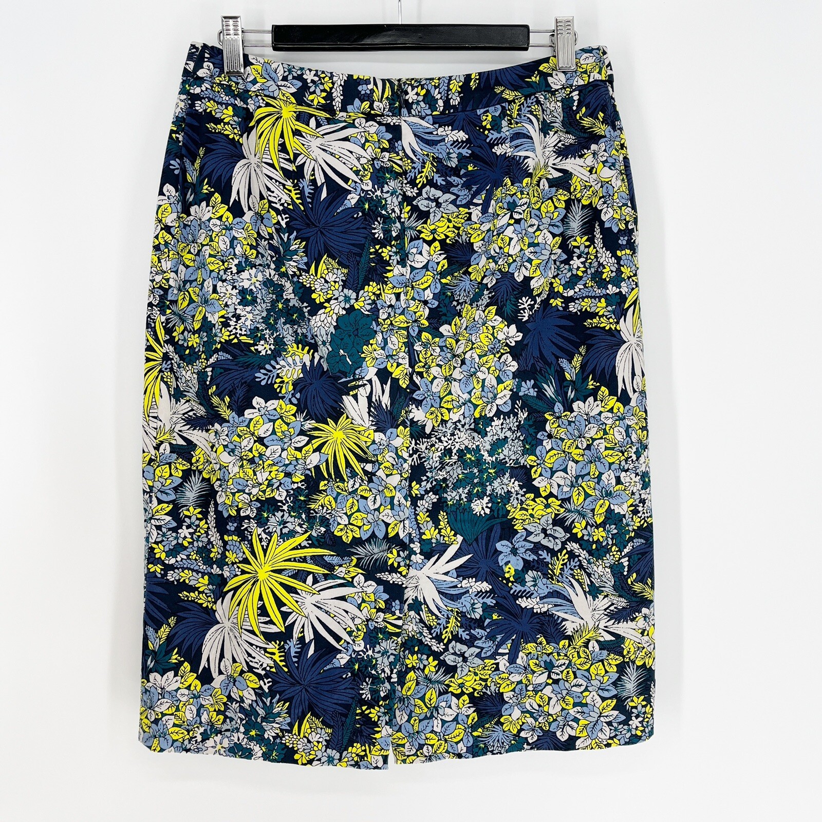 Sportscraft Skirt Size 8 Pencil Navy Blue Lime Green Floral Knee Length