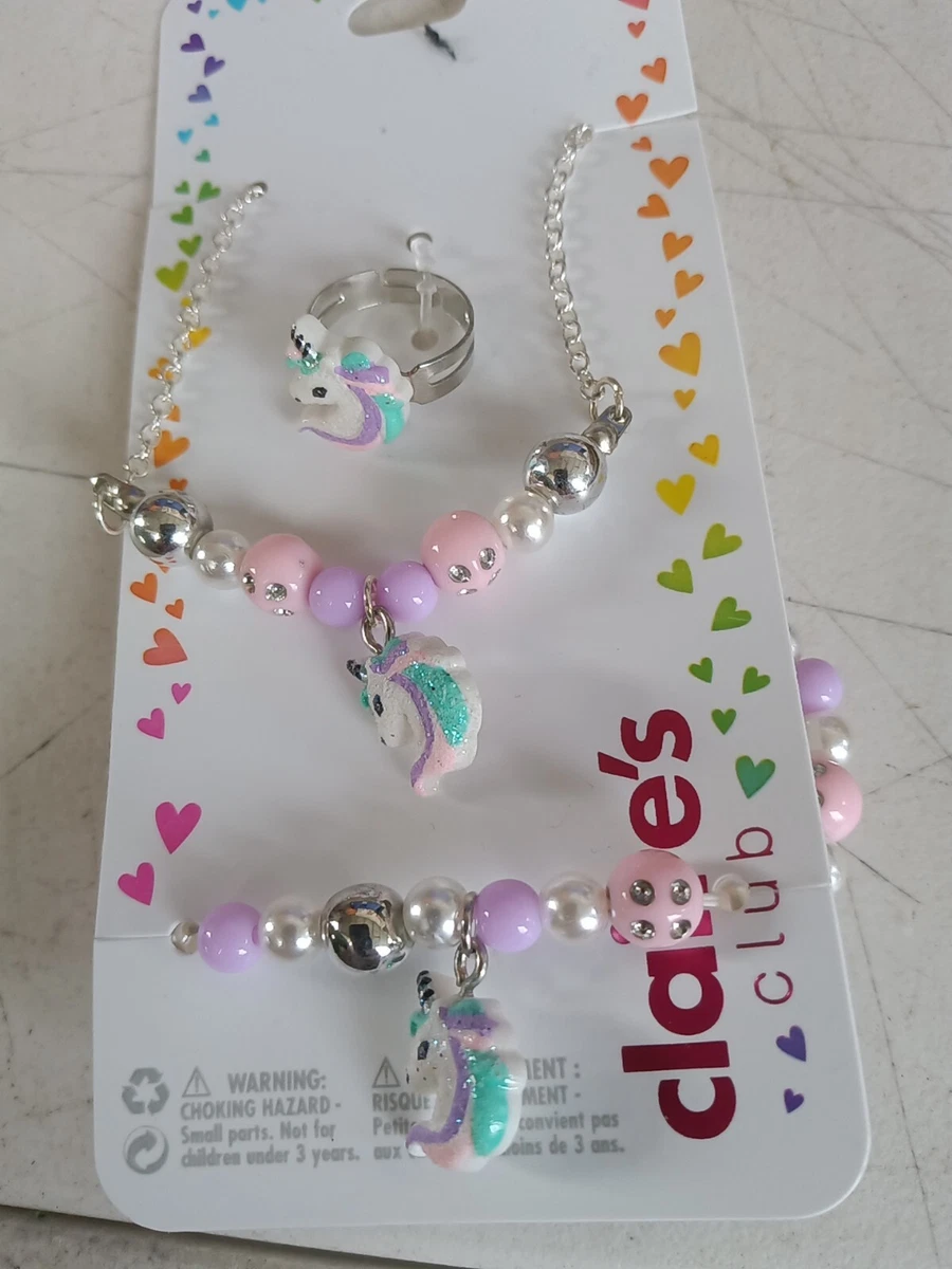 Claires 3 Piece Kids Set Necklace Bracelet Ring UNICORNS