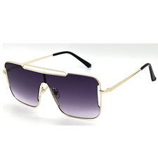Oversized Sunglasses Shield Visor Flat Top Gold Frame Fashion Shades