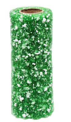 CHRISTMAS HOUSE Crafter's Square CHRISTMAS Snowball Decorative Mesh Ribbon 6" x 3 yds ~ Green