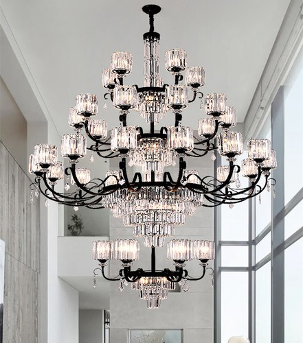 Modern LED Crystal Chandelier Lobby Spiral Staircase Light Stair Pendant Lamp