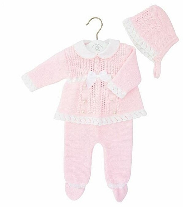 CONJUNTO DE REGALO DE COCHECITO DE PUNTO ROSA ESPAÑOL RECIÉN NACIDO NIÑA 0-3M