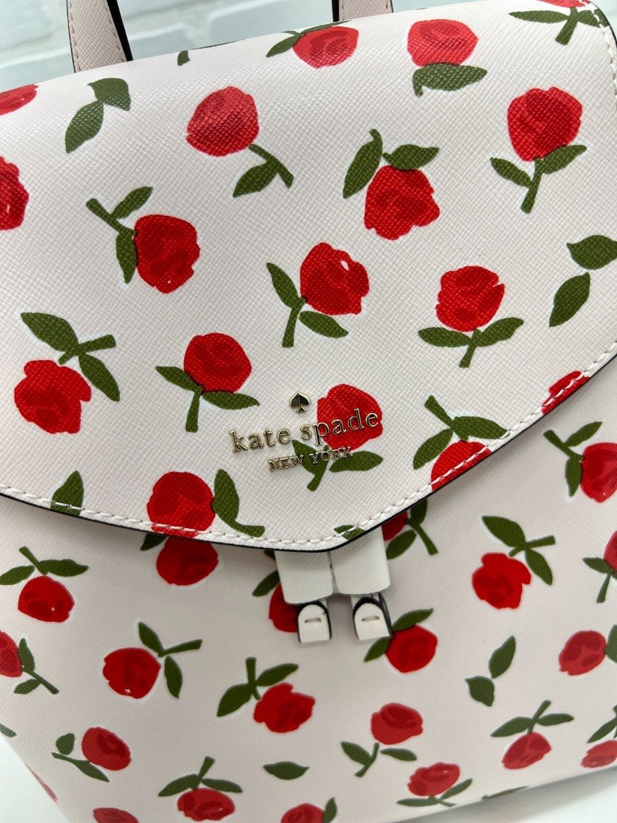Kate Spade Lizzie Medium Festive Rosette Leather Flap Backpack Rose Print Kate Spade Lizzie Medium Festive Rosette Leather Flap  main image 3