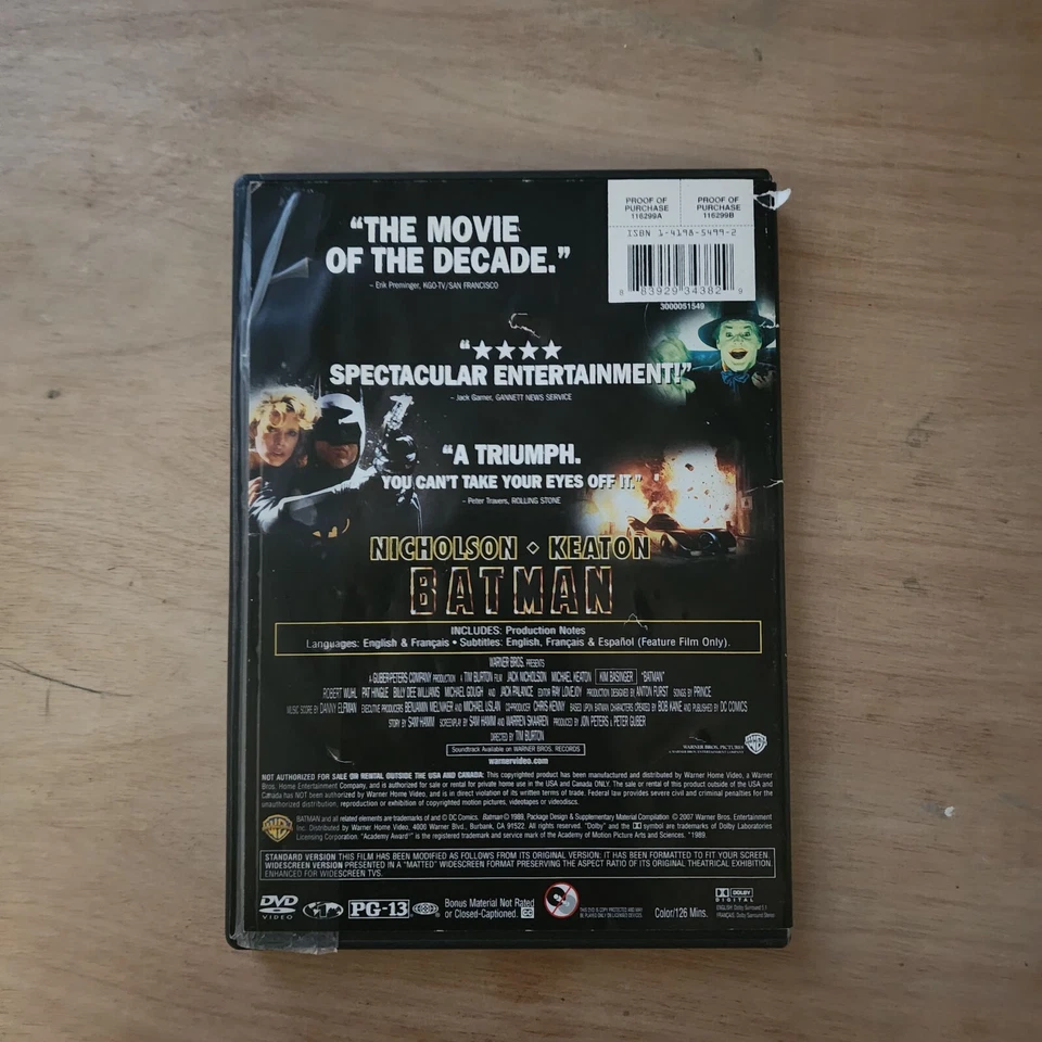 Batman (1989) [DVD] Michael Keaton Jack Nicholson Foto 2 de 3