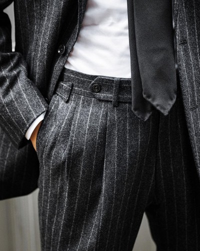 Men Suits Pinstripe Tweed Wool Blend Single Breasted Wedding Formal Wear Custom - Picture 3 of 18