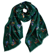 🆕️NEW Authentic DRAKE'S London Green MUGHAL and STARS Print 100% WOOL Scarf