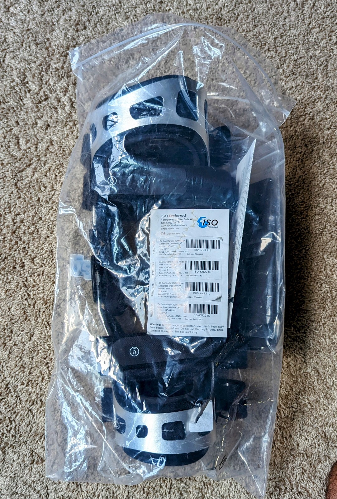 ISO Preferred Medium LEFT OA Dual Upright ROM Hinge Knee Brace ISO-KN221L