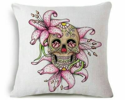 Skull with Lilly Pillow Case, Floral Throw Pillow, Gothic Decor, Sugar Skulls