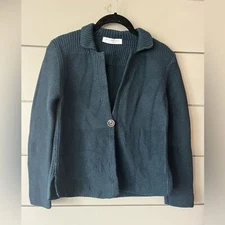 Amina Rubinacci dark teal sweater 100% wool size XS one button with collar EUC