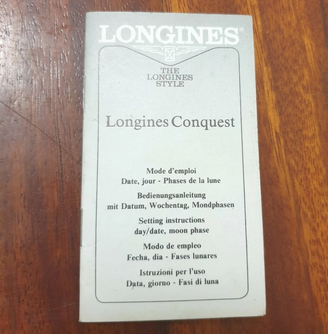 New old stock vintage Longines Conquest moon phase instructions manual, NOS, 90s