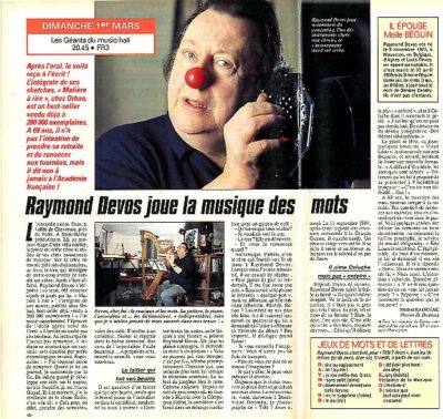 Clipping Presseschnitt 1992 Raymond Devos (1 Seite1/2)