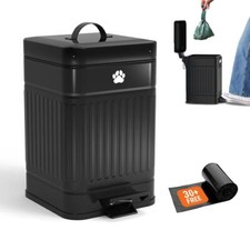 Small Dog Poop Trash Can Outside, 1.3 Gal Metal Small Outdoor Trash Can with Lid