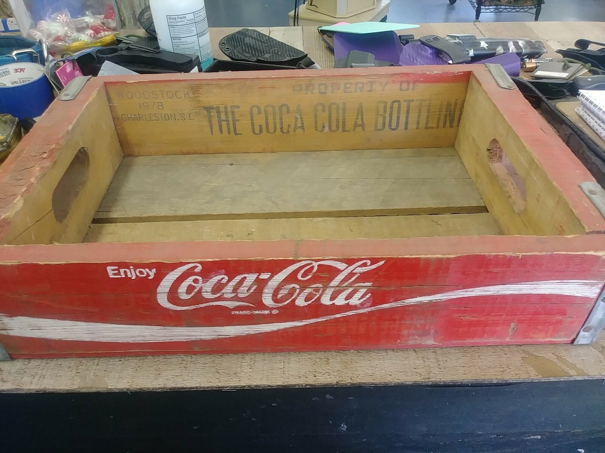 Vintage Enjoy COCA-COLA Wood Crate - White on Red Coke Bottle