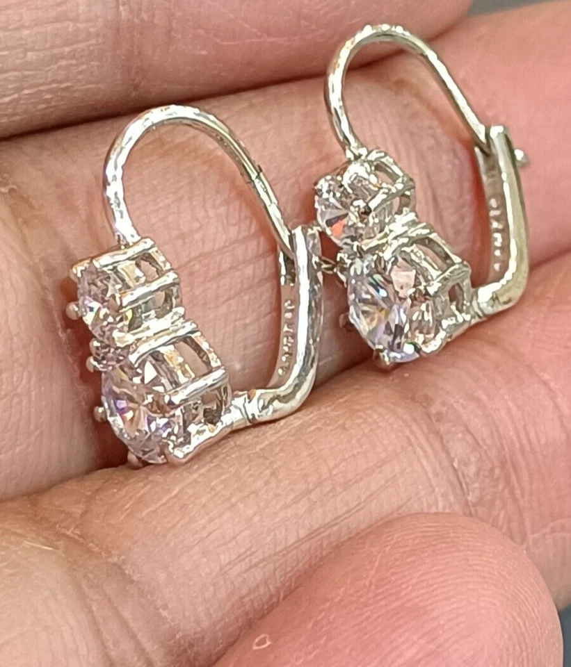 2Ct Rund Künstlicher Diamant Tropfen & Lange Ohrringe 14K Weiß Vergoldet - Bild 3 von 4