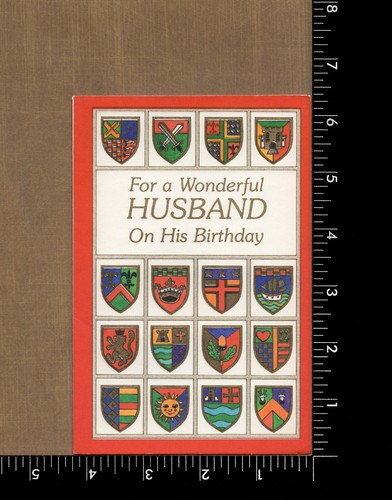 Unused Vintage 1980 American Greetings BIRTHDAY Card FOR HUSBAND, Shields Crests - Picture 4 of 6