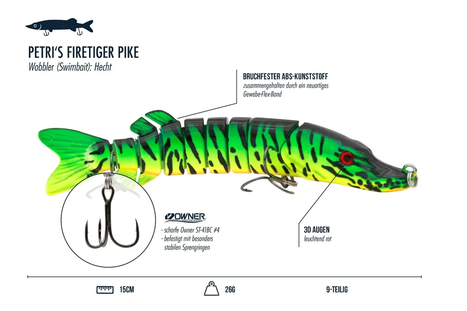 Hecht Wobbler Hardbait Kunstköder | 2er Set | 15cm 26g Firetiger + Imitat |Owner - Bild 2 von 4