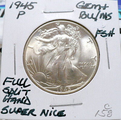 1945-P WALKING LIBERTY HALF DOLLAR, GEM+ BU/MS FSH, NICE+, WHITE+, SHARP X, C158