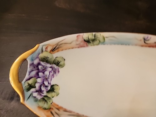 Beautiful Purple & Gold Floral Oval Dish Tray Trinket Made in Bavaria - Picture 5 of 20