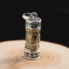 Sterling Silver &Brass Spinning Om Prayer Box Locket Cylindrical Pendant A2083