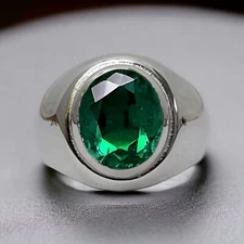 Emerald Gemstone With 925 Sterling Silver Ring For Men's #AL659