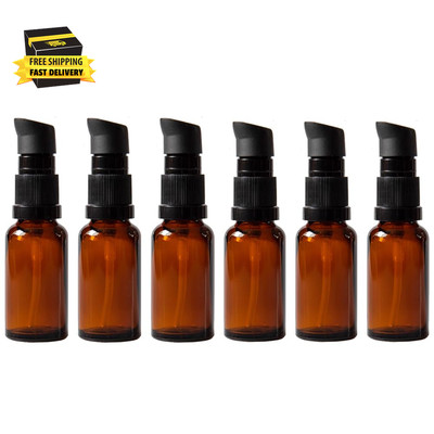 6PCS 20Ml/0.67Oz Empty Amber Glass Lotion Bottles Travel Size Cosmetic Makeup Es